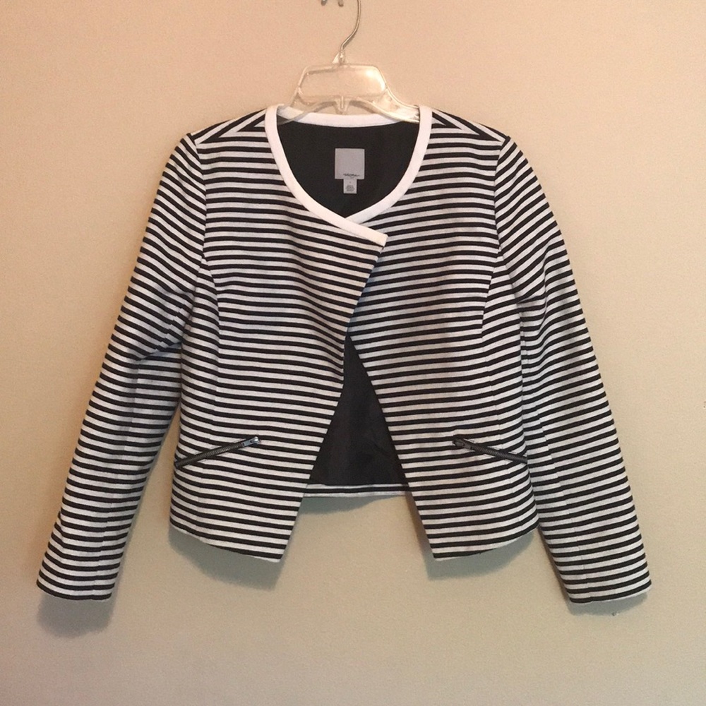 HALOGEN Black & White Striped Open Jacket